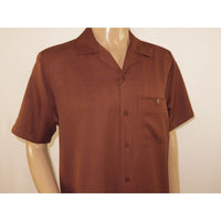 Men 2pc Walking Leisure Suit Short Sleeves By DREAMS 255 - 12 Solid Cognac - J.Valintin Men's Wear Legend - 95884