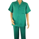 Men 2pc Walking Leisure Suit Short Sleeves By DREAMS 255 - 14 Solid Emerald green - J.Valintin Men's Wear Legend - 96114