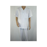 Men 2pc Walking Leisure Suit Short Sleeves By DREAMS 255 - 15 Solid White - J.Valintin Men's Wear Legend - 95891