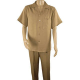 Men 2pc Walking Leisure Suit Short Sleeves By DREAMS 255 - 23 Solid Safari Tan - J.Valintin Men's Wear Legend - 95908