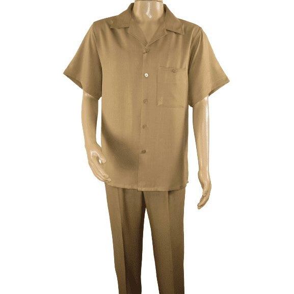 Men 2pc Walking Leisure Suit Short Sleeves By DREAMS 255 - 23 Solid Safari Tan - J.Valintin Men's Wear Legend - 95908