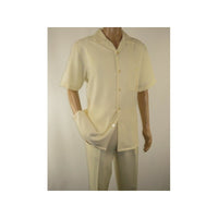 Men 2pc Walking Leisure Suit Short Sleeves By DREAMS 256 - 05 Cream New - J.Valintin Men's Wear Legend - 24981