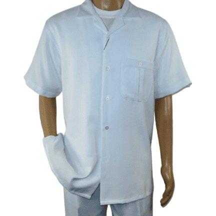 Men 2pc Walking Leisure Suit Short Sleeves By DREAMS 256 Solid White New - J.Valintin Men's Wear Legend - 24601