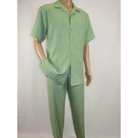 Men 2pc Walking Leisure Suit Short Sleeves By DREAMS Fancy 265 - 34 Lime Green - J.Valintin Men's Wear Legend - 265 - 34 Lime - M