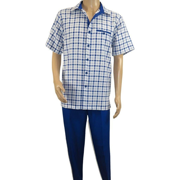 Men 2pc Walking Leisure Suit Short Sleeves By DREAMS Fancy 283 - 11 Royal Blue - J.Valintin Men's Wear Legend - 283 - 11 Royal - M