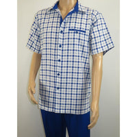 Men 2pc Walking Leisure Suit Short Sleeves By DREAMS Fancy 283 - 11 Royal Blue - J.Valintin Men's Wear Legend - 283 - 11 Royal - M