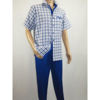 Men 2pc Walking Leisure Suit Short Sleeves By DREAMS Fancy 283 - 11 Royal Blue - J.Valintin Men's Wear Legend - 283 - 11 Royal - M