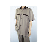 Men 2pc Walking Leisure Suit Short Sleeves DREAMS 263 - 12 Brown Tan Salt Pepper - J.Valintin Men's Wear Legend - 96122