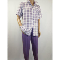 Men 2pc Walking Leisure Suit Short Sleeves DREAMS Checker 282 - 19 Lavender - J.Valintin Men's Wear Legend - 282 - 19 Lavender - M