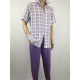 Men 2pc Walking Leisure Suit Short Sleeves DREAMS Checker 282 - 19 Lavender - J.Valintin Men's Wear Legend - 282 - 19 Lavender - M