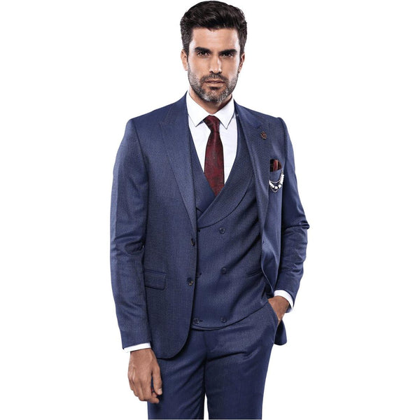 Men 3pc European Vested Suit WESSI by J.VALINTIN Extra Slim Fit JV20 Navy blue - J.Valintin Men's Wear Legend - 16762