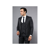 Men 3pc European Vested Suit WESSI by J.VALINTIN Extra Slim Fit JV28 black gray - J.Valintin Men's Wear Legend - 16849