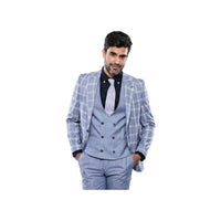 Men 3pc European Vested Suit WESSI by J.VALINTIN Extra Slim Fit JV30 blue plaid - J.Valintin Men's Wear Legend - 16860