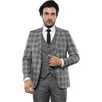 Men 3pc European Vested Suit WESSI by J.VALINTIN Extra Slim Fit JV37 Black White - J.Valintin Men's Wear Legend - 16899