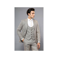 Men 3pc European Vested Suit WESSI by J.VALINTIN Extra Slim Fit JV45 Beige Brown - J.Valintin Men's Wear Legend - 16985