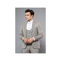 Men 3pc European Vested Suit WESSI by J.VALINTIN Extra Slim Fit JV45 Beige Brown - J.Valintin Men's Wear Legend - 16985