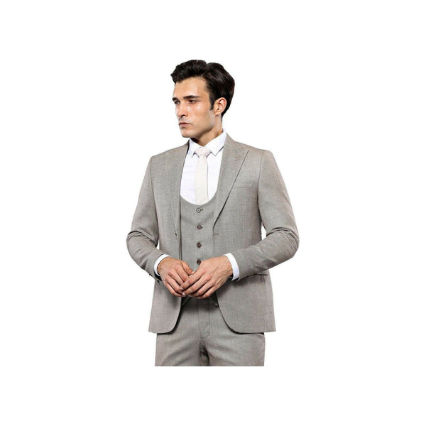 Men 3pc European Vested Suit WESSI by J.VALINTIN Extra Slim Fit JV45 Beige Brown - J.Valintin Men's Wear Legend - 16985