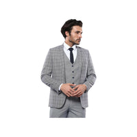 Men 3pc European Vested Suit WESSI by J.VALINTIN Slim Fit JV40 Gray Blue Plaid - J.Valintin Men's Wear Legend - 16916