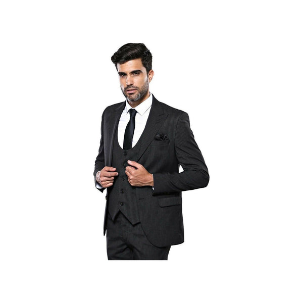 Men 3pc European Vested Suit WESSI J.VALINTIN Extra Slim Fit JV27 Black Stripe - J.Valintin Men's Wear Legend - 16844