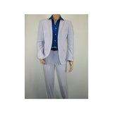 Men ADOLFO Seersucker Suit Stripe Casual Dressy Summer Suit 2 Button C622 Blue - J.Valintin Men's Wear Legend - 108748