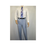 Men Apollo King 3pc Suit Window Pane Plaid 100% Soft Wool Super 150 #985 - 12 Blue - J.Valintin Men's Wear Legend - 99457