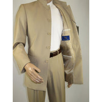 Men Apollo King Band Collarless Church Suit Mandarin 5 Hidden Buttons AG57 Tan - J.Valintin Men's Wear Legend - AG57 - Tan - 38R