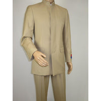 Men Apollo King Band Collarless Church Suit Mandarin 5 Hidden Buttons AG57 Tan - J.Valintin Men's Wear Legend - AG57 - Tan - 38R