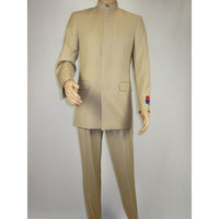 Men Apollo King Band Collarless Church Suit Mandarin 5 Hidden Buttons AG57 Tan - J.Valintin Men's Wear Legend - AG57 - Tan - 38R