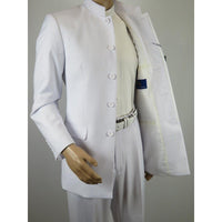 Men Apollo King Band Collarless Church Suit Mandarin 5 Hidden Buttons AG58 White - J.Valintin Men's Wear Legend - AG58 - White - 38R