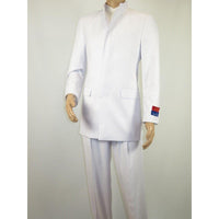 Men Apollo King Band Collarless Church Suit Mandarin 5 Hidden Buttons AG58 White - J.Valintin Men's Wear Legend - AG58 - White - 38R