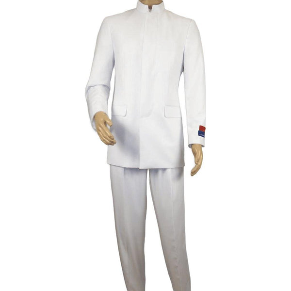 Men Apollo King Band Collarless Church Suit Mandarin 5 Hidden Buttons AG58 White - J.Valintin Men's Wear Legend - AG58 - White - 38R