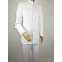 Men Apollo King Band Collarless Church Suit Mandarin 5 Hidden Buttons AG58 White - J.Valintin Men's Wear Legend - AG58 - White - 38R