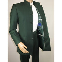 Men Apollo King Band Collarless Church Suit Mandarin 5 Hidden Buttons AG59 Green - J.Valintin Men's Wear Legend - AG59 - Green - 38R