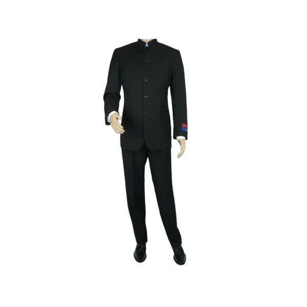 Men Apollo King Banded Collarless suit Mandarin 5 Button Wide leg M5 - 1 Black - J.Valintin Men's Wear Legend - 19643