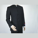 Men Apollo King Banded Collarless suit Mandarin 5 Button Wide leg M5 - 1 Black - J.Valintin Men's Wear Legend - 19643