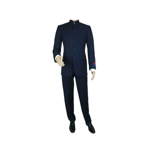 Men Apollo King Banded Collarless suit Mandarin 5 Buttons Wide leg M5 - 2 Navy - J.Valintin Men's Wear Legend - 20991