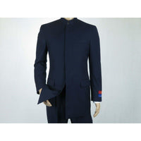 Men Apollo King Banded Collarless suit Mandarin 5 Hidden Button Panel AG52 Navy - J.Valintin Men's Wear Legend - 21764