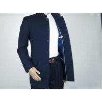 Men Apollo King Banded Collarless suit Mandarin 5 Hidden Button Panel AG52 Navy - J.Valintin Men's Wear Legend - 21764