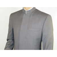 Men Apollo King Banded Collarless suit Mandarin 5 Hidden Button Pastor AG53 Gray - J.Valintin Men's Wear Legend - 80265