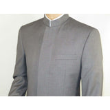 Men Apollo King Banded Collarless suit Mandarin 5 Hidden Button Pastor AG53 Gray - J.Valintin Men's Wear Legend - 80265