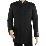 Men Apollo King Banded Collarless suit Mandarin Military Style 5button K1 Black - J.Valintin Men's Wear Legend - 19000