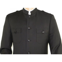 Men Apollo King Banded Collarless suit Mandarin Military Style 5button K1 Black - J.Valintin Men's Wear Legend - 19000