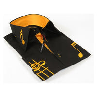 Men Axxess Turkey Shirt 100% Cotton Musical Note 224 - 56 French Cuffs Black Gold - J.Valintin Men's Wear Legend - 224 - 56 Black - M