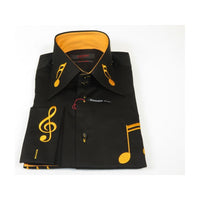 Men Axxess Turkey Shirt 100% Cotton Musical Note 224 - 56 French Cuffs Black Gold - J.Valintin Men's Wear Legend - 224 - 56 Black - M