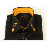 Men Axxess Turkey Shirt 100% Cotton Musical Note 224 - 56 French Cuffs Black Gold - J.Valintin Men's Wear Legend - 224 - 56 Black - M