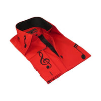 Men Axxess Turkey Shirt 100% Cotton Musical Note 623 - 05 French Cuffs Red Black - J.Valintin Men's Wear Legend - 623 - 05 Red - M