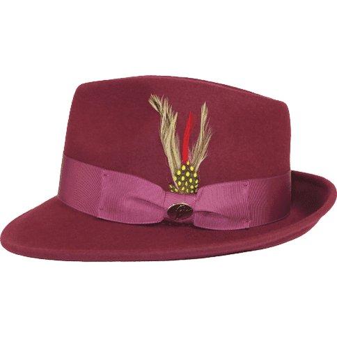 Men BENTLY HEADWEAR Hat Australian Wool Pinch Front Fedora Lite HU425 Burgundy - J.Valintin Men's Wear Legend - 24092