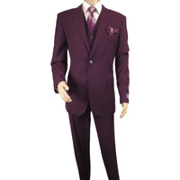 Men BERRAGAMO 3pc Suit Vested Plain front Pants Side Vents Formal A6732 Burgundy - J.Valintin Men's Wear Legend - 71737