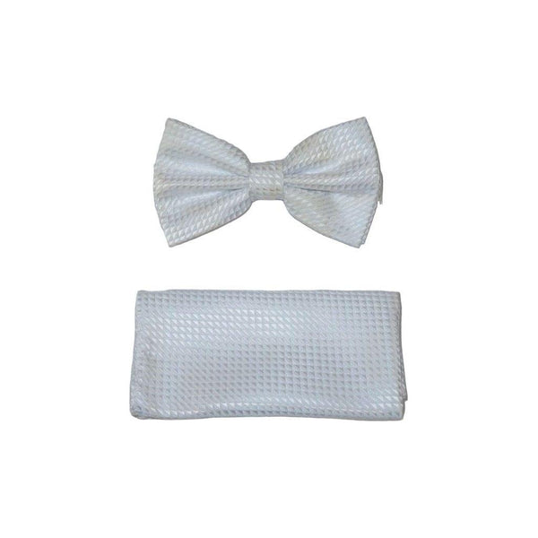 Men Bow Tie Hankie Formal Tuxedo, Business Suit #BT10 White Pique - J.Valintin Men's Wear Legend - 92509