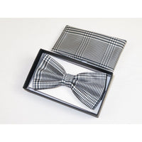 Men Bow Tie Hankie Formal Tuxedo, Business Suit #BT43 Black White Hounds tooth - J.Valintin Men's Wear Legend - 95516